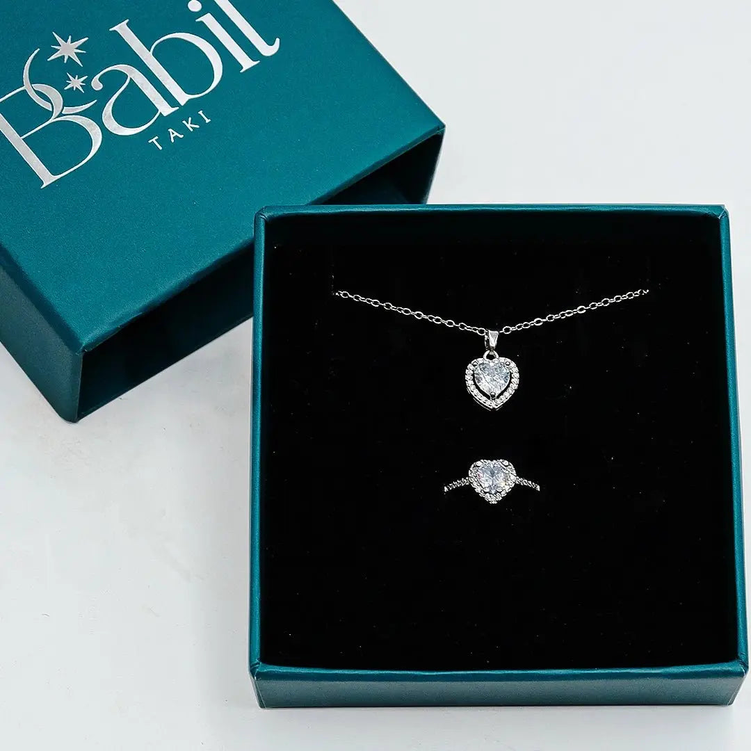 14 AYAR ALTIN KAPLAMA BEYAZ ZİRKON TAŞLI PANDORA KOLYE YÜZÜK SET - Babil Takı
