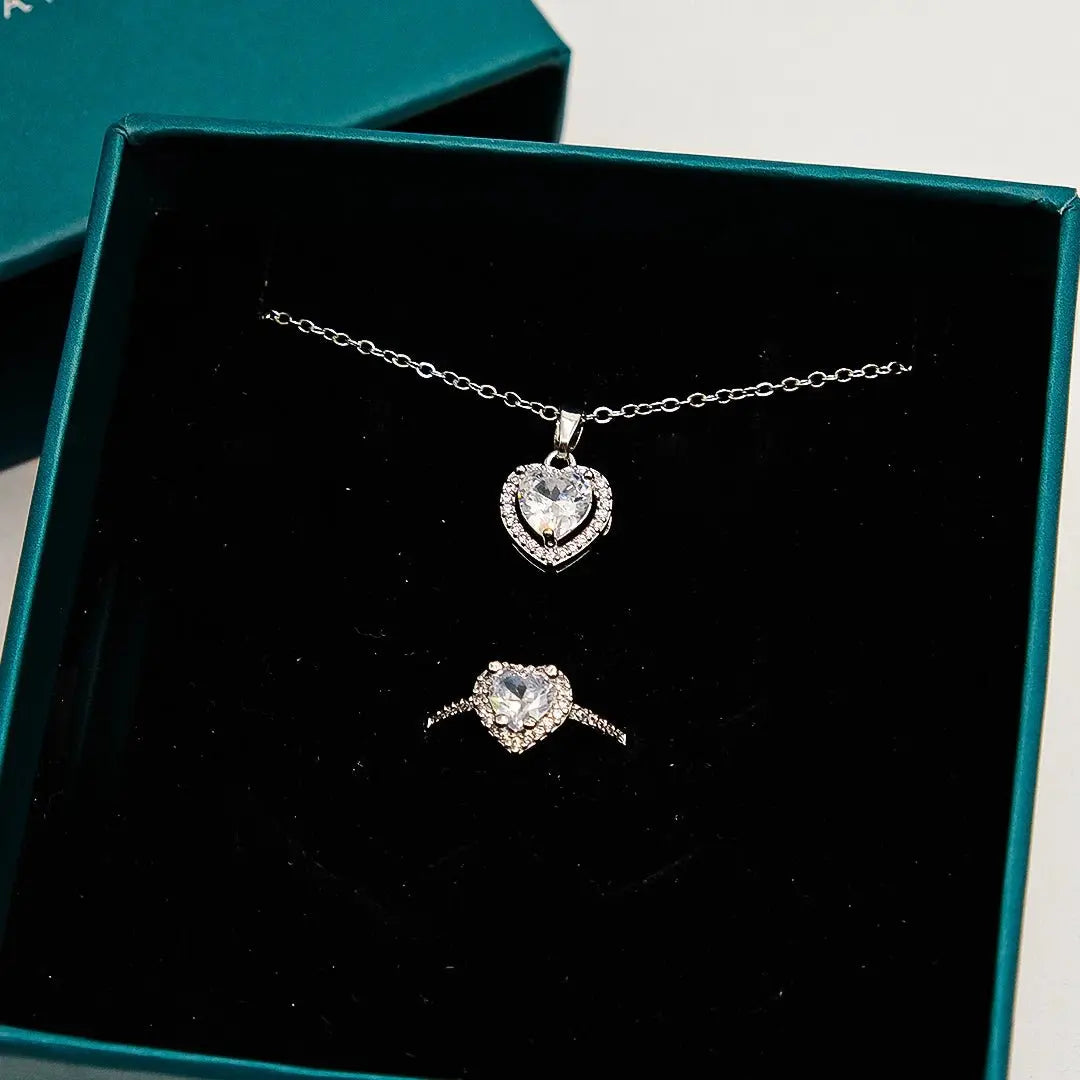 14 AYAR ALTIN KAPLAMA BEYAZ ZİRKON TAŞLI PANDORA KOLYE YÜZÜK SET - Babil Takı