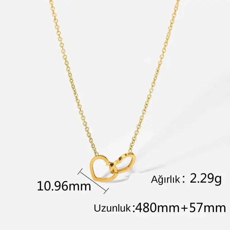 14 AYAR ALTIN KAPLAMA ÇİFT KALP KOLYE - Babil Takı