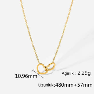 14 AYAR ALTIN KAPLAMA ÇİFT KALP KOLYE - Babil Takı