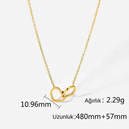 14 AYAR ALTIN KAPLAMA ÇİFT KALP KOLYE - Babil Takı
