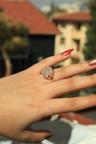 14 AYAR ALTIN KAPLAMA DÖNEN YONCA KOLYE KÜPE YÜZÜK SET - Babil Takı