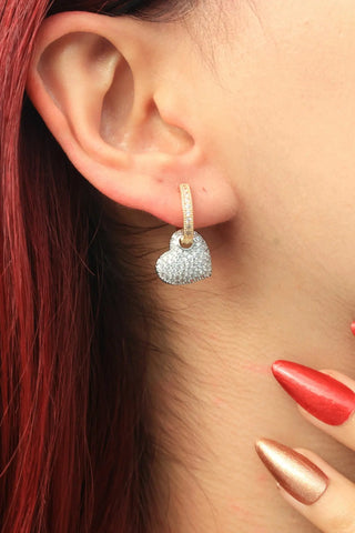 14 AYAR ALTIN KAPLAMA IŞILTILI KALP KÜPE - Babil Takı