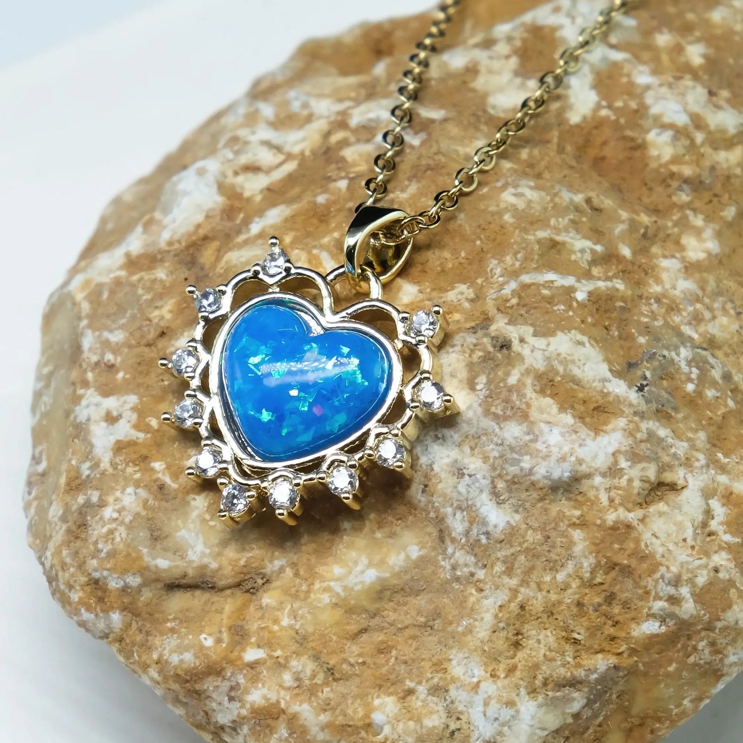14 AYAR ALTIN KAPLAMA MAVİ OPAL TAŞLI PRENSES KOLYE - Babil Takı