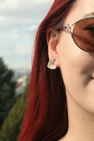 14 AYAR ALTIN KAPLAMA ZİRKON TAŞLI KALP KÜPE - Babil Takı