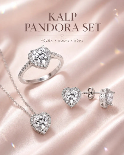 14 AYAR ALTIN KAPLAMA BEYAZ ZİRKON TAŞLI PANDORA KOLYE YÜZÜK KÜPE SET Babil Takı